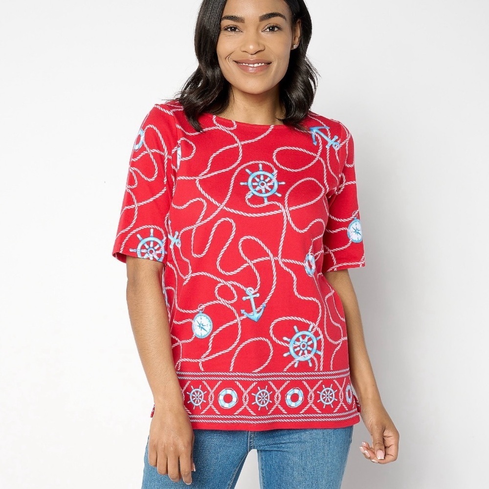 Quacker Factory Ship Shape elbow sleeve top size 2X nautical anchor rope career